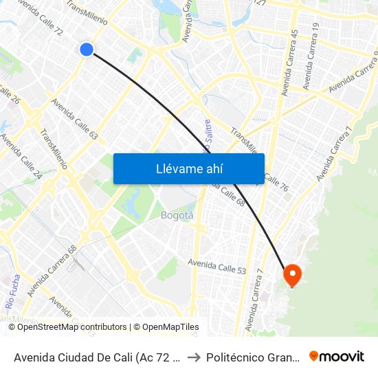 Avenida Ciudad De Cali (Ac 72 - Av. C. De Cali) (C) to Politécnico Grancolombiano map