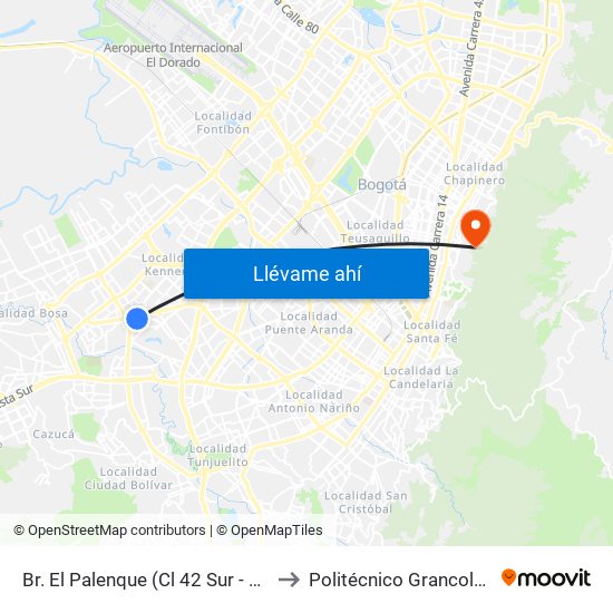 Br. El Palenque (Cl 42 Sur - Kr 78d Bis) to Politécnico Grancolombiano map