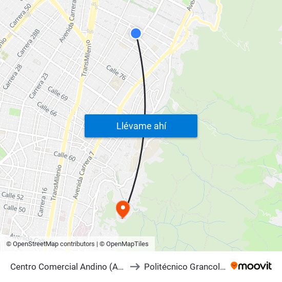 Centro Comercial Andino (Ac 82 - Kr 12) to Politécnico Grancolombiano map