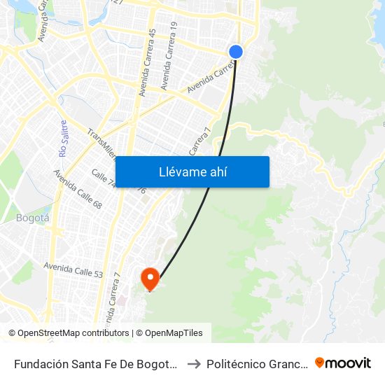 Fundación Santa Fe De Bogotá (Ak 9 - Cl 117a) to Politécnico Grancolombiano map