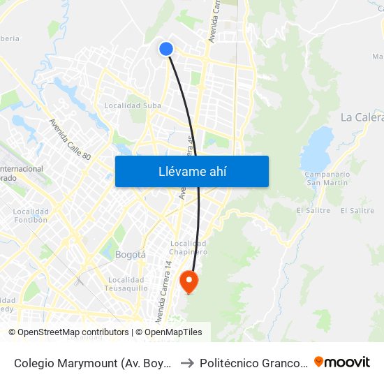 Colegio Marymount (Av. Boyacá - Cl 169b) to Politécnico Grancolombiano map