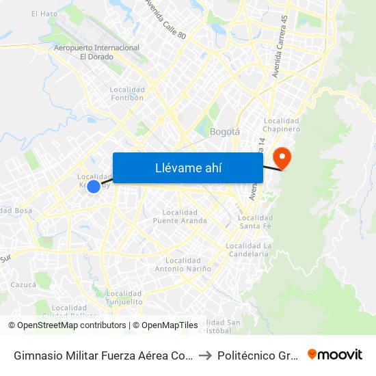Gimnasio Militar Fuerza Aérea Colombiana (Kr 78k - Cl 6 Sur) to Politécnico Grancolombiano map