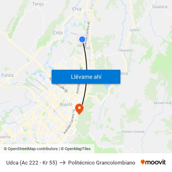 Udca (Ac 222 - Kr 55) to Politécnico Grancolombiano map