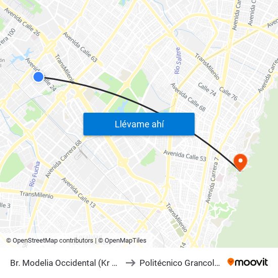 Br. Modelia Occidental (Kr 82 - Cl 23f) to Politécnico Grancolombiano map