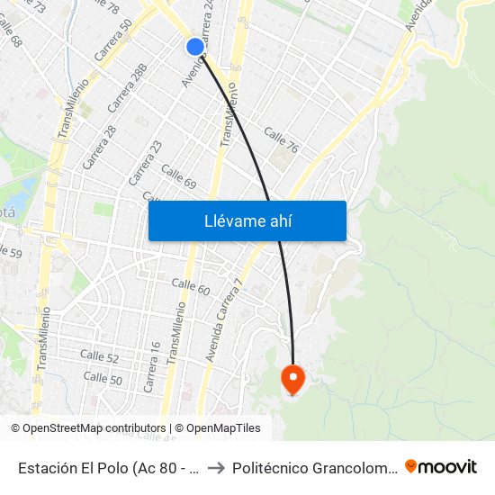 Estación El Polo (Ac 80 - Kr 27) to Politécnico Grancolombiano map