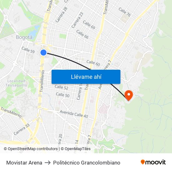 Movistar Arena to Politécnico Grancolombiano map