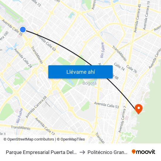 Parque Empresarial Puerta Del Sol (Tv 93 - Cl 51) to Politécnico Grancolombiano map