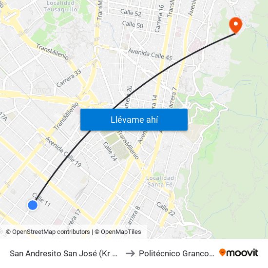 San Andresito San José (Kr 24 - Cl 10) (A) to Politécnico Grancolombiano map