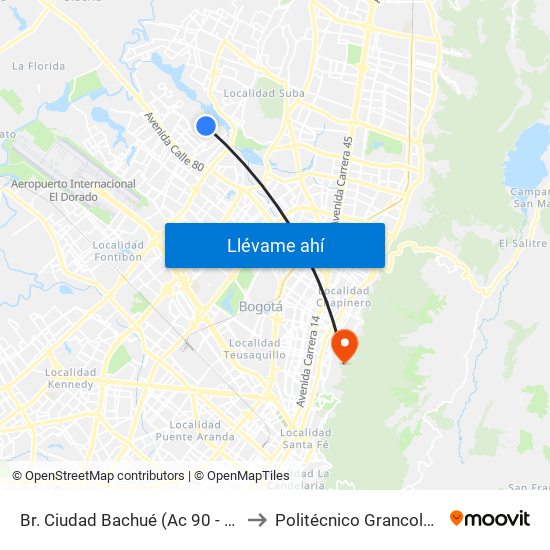 Br. Ciudad Bachué (Ac 90 - Kr 95f) (A) to Politécnico Grancolombiano map