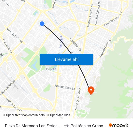 Plaza De Mercado Las Ferias (Ak 70 - Cl 73a) to Politécnico Grancolombiano map