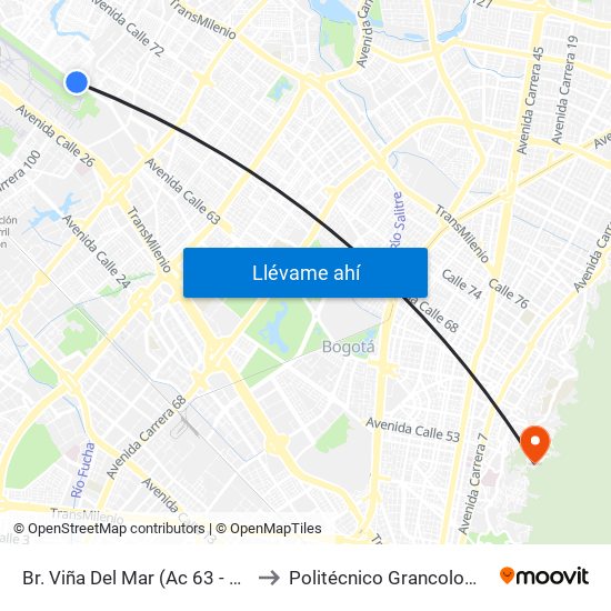 Br. Viña Del Mar (Ac 63 - Kr 104) to Politécnico Grancolombiano map