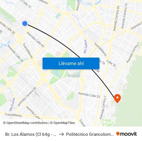 Br. Los Álamos (Cl 64g - Kr 92) to Politécnico Grancolombiano map