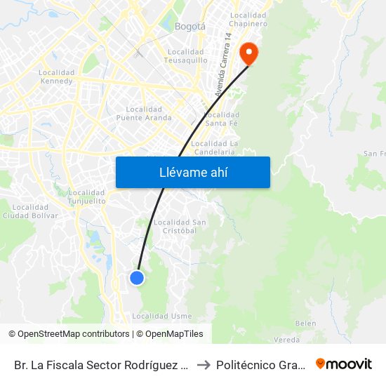 Br. La Fiscala Sector Rodríguez (Cl 65 Sur - Tv 3a Este) to Politécnico Grancolombiano map