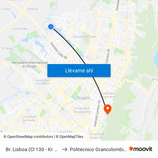 Br. Lisboa (Cl 130 - Kr 153) to Politécnico Grancolombiano map