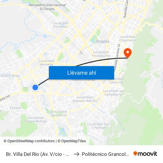 Br. Villa Del Río (Av. V/cio - Cl 54b Sur) to Politécnico Grancolombiano map