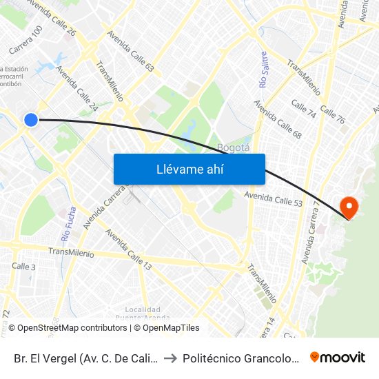 Br. El Vergel (Av. C. De Cali - Cl 18) to Politécnico Grancolombiano map