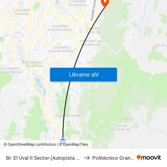 Br. El Uval II Sector (Autopista Al Llano - Kr 6b Este) to Politécnico Grancolombiano map