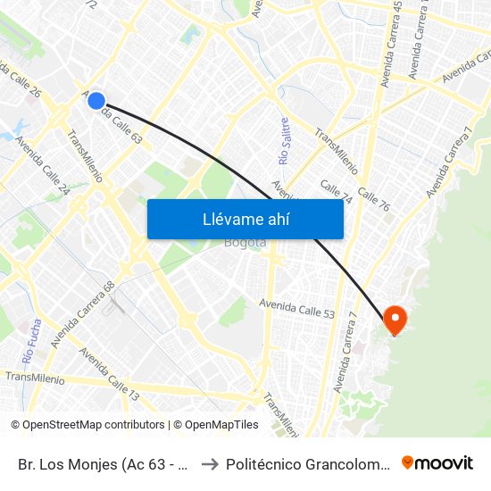 Br. Los Monjes (Ac 63 - Tv 85) to Politécnico Grancolombiano map