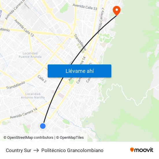 Country Sur to Politécnico Grancolombiano map