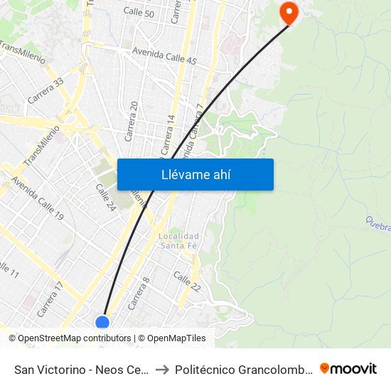 San Victorino - Neos Centro to Politécnico Grancolombiano map