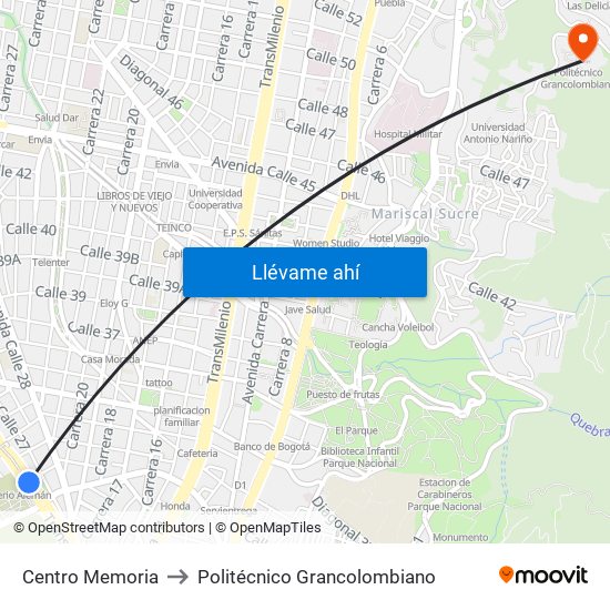 Centro Memoria to Politécnico Grancolombiano map