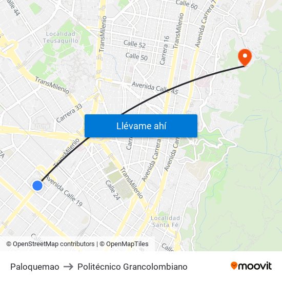 Paloquemao to Politécnico Grancolombiano map