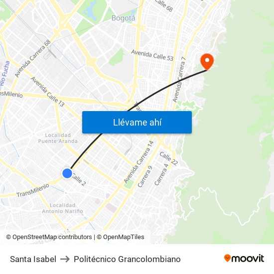 Santa Isabel to Politécnico Grancolombiano map