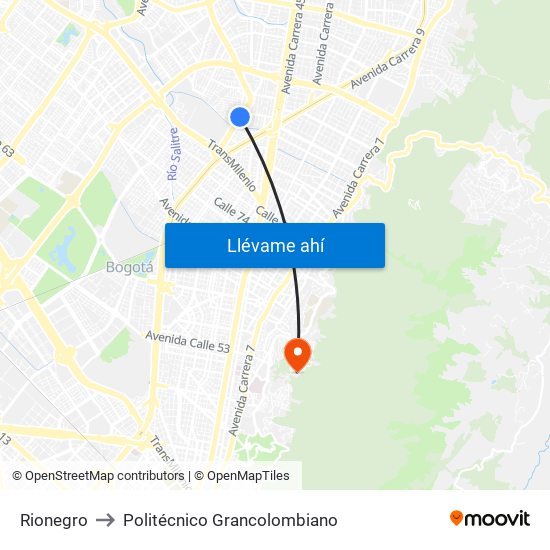 Rionegro to Politécnico Grancolombiano map