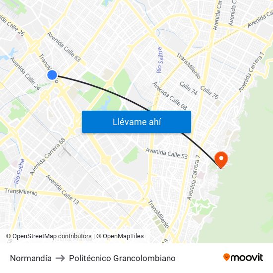 Normandía to Politécnico Grancolombiano map