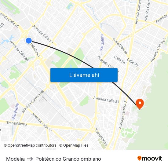 Modelia to Politécnico Grancolombiano map