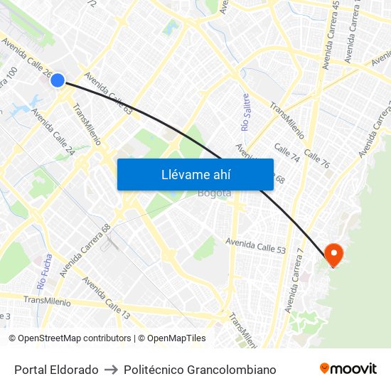 Portal Eldorado to Politécnico Grancolombiano map