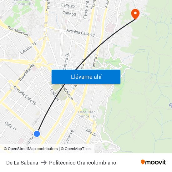 De La Sabana to Politécnico Grancolombiano map