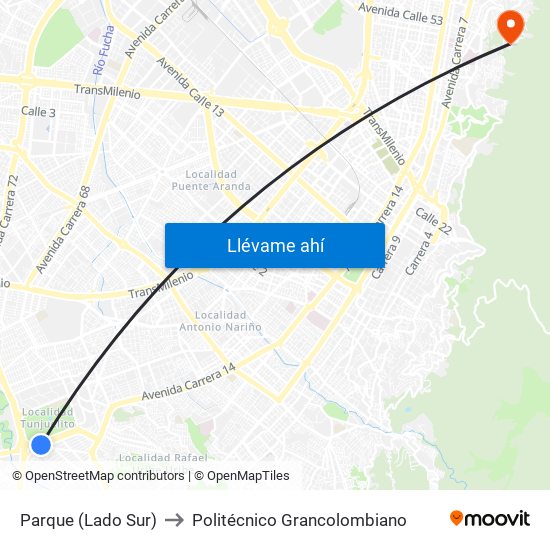 Parque (Lado Sur) to Politécnico Grancolombiano map