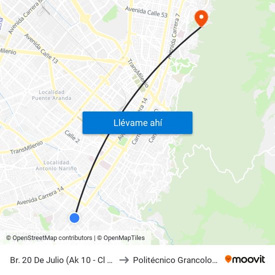 Br. 20 De Julio (Ak 10 - Cl 27a Sur) to Politécnico Grancolombiano map