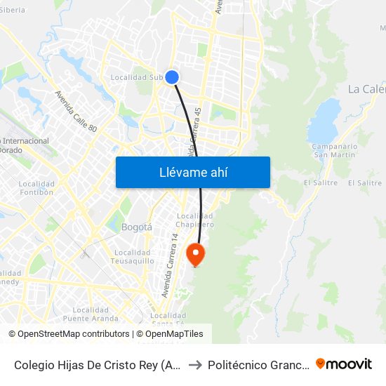 Colegio Hijas De Cristo Rey (Ac 138 - Av. Villas) to Politécnico Grancolombiano map