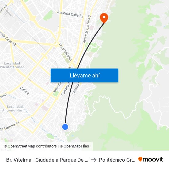 Br. Vitelma - Ciudadela Parque De La Roca (Cl 3 Sur - Kr 4a Este) to Politécnico Grancolombiano map