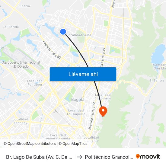 Br. Lago De Suba (Av. C. De Cali - Cl 130) to Politécnico Grancolombiano map