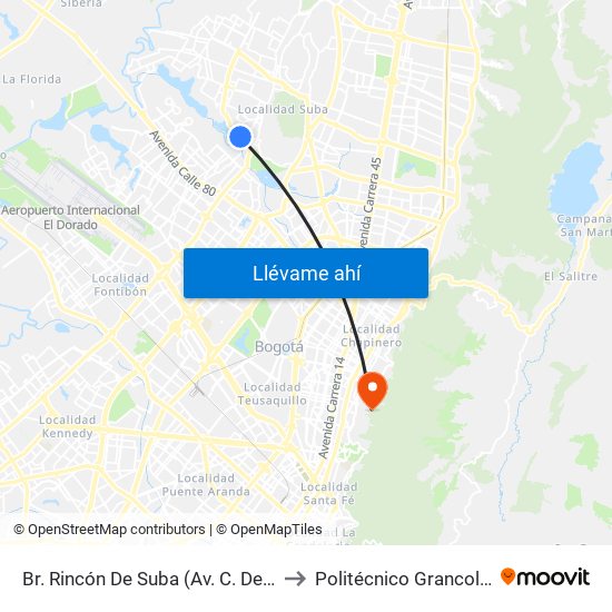 Br. Rincón De Suba (Av. C. De Cali - Kr 93) to Politécnico Grancolombiano map