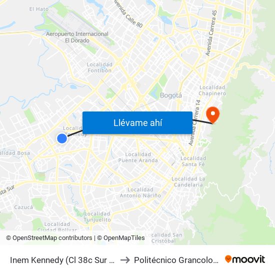 Inem Kennedy (Cl 38c Sur - Kr 79g) to Politécnico Grancolombiano map