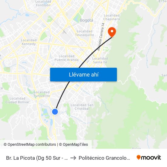 Br. La Picota (Dg 50 Sur - Kr 5p) to Politécnico Grancolombiano map