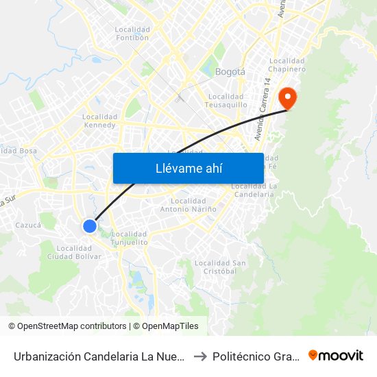 Urbanización Candelaria La Nueva (Kr 48g - Cl 59b Sur) to Politécnico Grancolombiano map