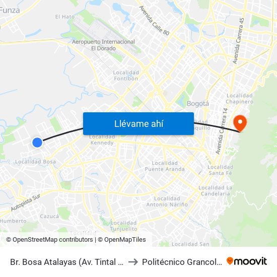 Br. Bosa Atalayas (Av. Tintal - Cl 61a Sur) to Politécnico Grancolombiano map