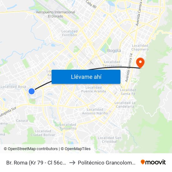 Br. Roma (Kr 79 - Cl 56c Sur) to Politécnico Grancolombiano map