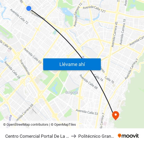 Centro Comercial Portal De La 80 (Ac 80 - Kr 99) to Politécnico Grancolombiano map