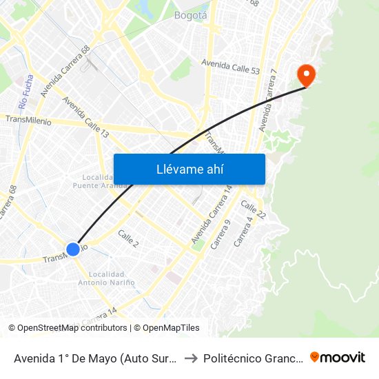 Avenida 1° De Mayo (Auto Sur - Av. 1 De Mayo) to Politécnico Grancolombiano map