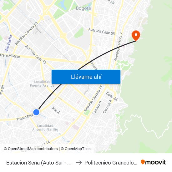 Estación Sena (Auto Sur - Cl 12 Sur) to Politécnico Grancolombiano map