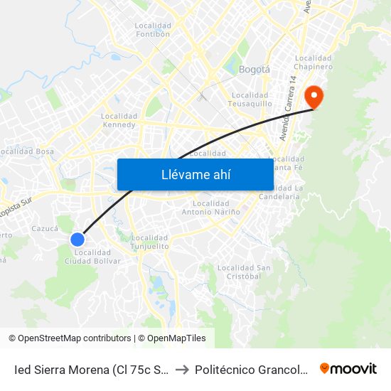 Ied Sierra Morena (Cl 75c Sur - Tv 53) to Politécnico Grancolombiano map