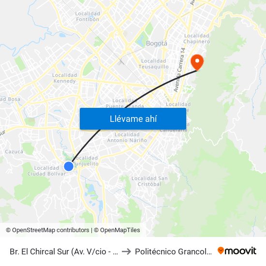 Br. El Chircal Sur (Av. V/cio - Kr 22g) (A) to Politécnico Grancolombiano map