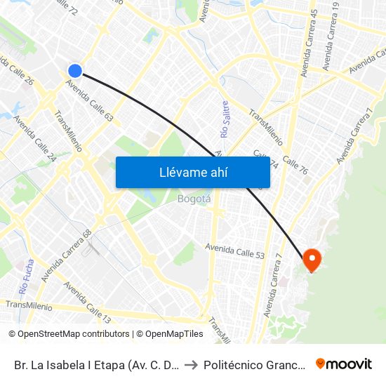 Br. La Isabela I Etapa (Av. C. De Cali - Cl 64g) to Politécnico Grancolombiano map