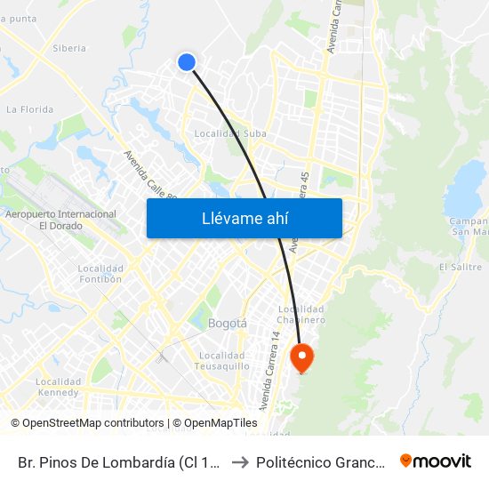 Br. Pinos De Lombardía (Cl 152b - Kr 114a) to Politécnico Grancolombiano map